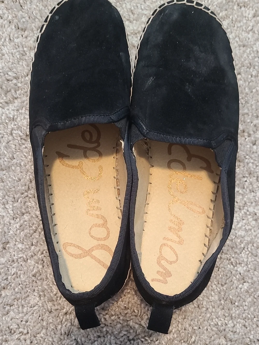 GUC Sam Edelman Carrin Espadrille Straw Black Suede Slip-ons Women's Sz 8.5M